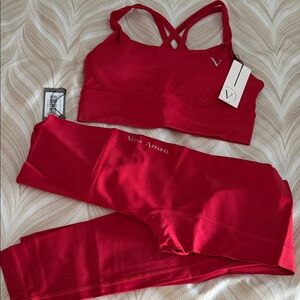 Red Sports Bra and Leggings Set